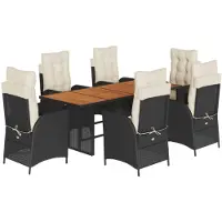 vidaXL 7-tlg. Garten-Essgruppe mit Kissen Schwarz Poly Rattan