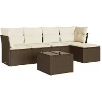 vidaXL 6-tlg. Garten-Sofagarnitur mit Kissen Braun Poly Rattan