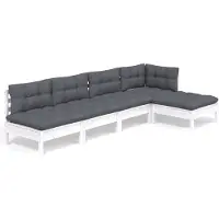 vidaXL 5-tlg. Garten-Lounge-Set mit Kissen Weiß Kiefernholz