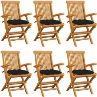 vidaXL Klappstühle mit schwarzen Kissen, 6-teilig, Massivholz Teakholz