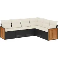 vidaXL 6-tlg. Garten-Sofagarnitur mit Kissen Schwarz Poly Rattan