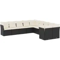 vidaXL 10-tlg. Garten-Sofagarnitur mit Kissen Schwarz Poly Rattan