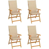 vidaXL Klappstühle, 4er-Set, mit beigen Kissen, aus massivem Teakholz
