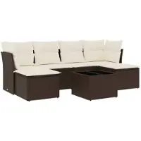 vidaXL 7-tlg. Garten-Sofagarnitur mit Kissen Braun Poly Rattan