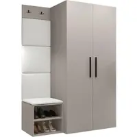 Mirjan 24 Garderoben-Set Medi IV, Schuhschrank, Kleiderhakenbrett, 4x Paneel 42x42, 2 Kleiderhaken (Farbe: Cashmere, Soft 017)