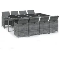 vidaXL 9-tlg. Garten-Essgruppe mit Kissen Poly Rattan Grau