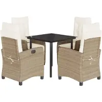vidaXL 5-tlg. Garten-Essgruppe mit Kissen Beige Poly Rattan
