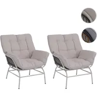 Mendler 2er-Set Loungestuhl HWC-P75, Loungesessel Relaxstuhl, Stoff 220g/m2 Poly-Rattan Metall ~ hellgrau, P
