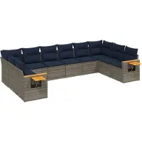 vidaXL 10-tlg. Garten-Sofagarnitur mit Kissen Grau Poly Rattan