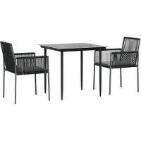 vidaXL 3-tlg. Garten-Essgruppe mit Kissen Schwarz Poly Rattan & Stahl