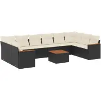 vidaXL 11-tlg. Garten-Sofagarnitur mit Kissen Schwarz Poly Rattan
