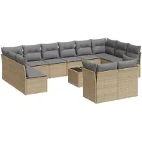 vidaXL 13-tlg. Garten-Sofagarnitur mit Kissen Beige Poly Rattan