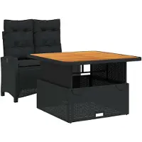 vidaXL 2-tlg. Garten-Essgruppe mit Kissen Schwarz Poly Rattan