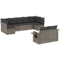 vidaXL 9-tlg. Garten-Sofagarnitur mit Kissen Grau Poly Rattan