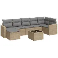 vidaXL 8-tlg. Garten-Sofagarnitur mit Kissen Beige Poly Rattan