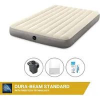 Intex Luftbett - 2 Personen - 152 x 203 x 25 cm - Beige + Elektropumpe - 650 Liter/Min + Spannbettlaken Weiß + Reperaturset