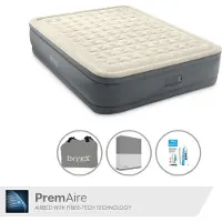 Intex Luftbett - 2 Personen - 152 x 203 x 46 cm - Grau - Mit elektrischer Pumpe + Spannbettlaken Anthrazit + Reperaturset