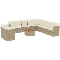 vidaXL 12-tlg. Garten-Sofagarnitur mit Kissen Beige Poly Rattan