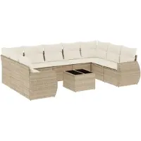 vidaXL 10-tlg. Garten-Sofagarnitur mit Kissen Beige Poly Rattan