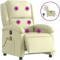 vidaXL Massagesessel Elektrisch Creme Echtleder