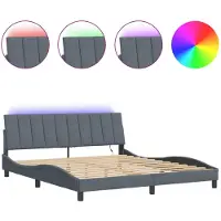 vidaXL Bettgestell mit LED ohne Matratze "Hanko" Dunkelgrau 180x200 cm Samt