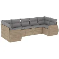 vidaXL 7-tlg. Garten-Sofagarnitur mit Kissen Beige Poly Rattan