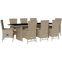 vidaXL 9-tlg. Garten-Essgruppe mit Kissen Beige Poly Rattan
