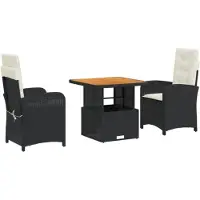 vidaXL 3-tlg. Garten-Essgruppe mit Kissen Schwarz Poly Rattan
