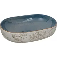vidaXL Aufsatzwaschbecken Sandfarben Blau Oval 59x40x14 cm Keramik