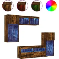 vidaXL 5-tlg. Wohnwand mit LED-Beleuchtung Räuchereiche Holzwerkstoff