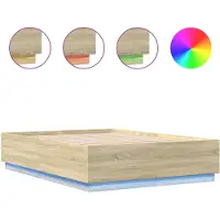 vidaXL Bettgestell mit LED Sonoma-Eiche 140x200 cm Holzwerkstoff