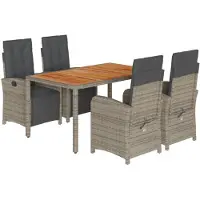 vidaXL 5-tlg. Garten-Essgruppe mit Kissen Grau Poly Rattan