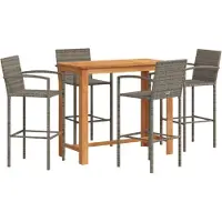 vidaXL 5-tlg. Gartenbar-Set Grau Massivholz Akazie und Poly Rattan
