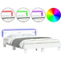 vidaXL Bettgestell mit Kopfteil LED-Beleuchtung Weiß 140x200 cm
