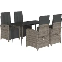 vidaXL 5-tlg. Garten-Essgruppe mit Kissen Grau Poly Rattan