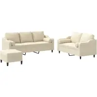 vidaXL 3-tlg. Sofagarnitur mit Kissen Creme Stoff