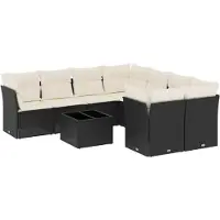 vidaXL 9-tlg. Garten-Sofagarnitur mit Kissen Schwarz Poly Rattan