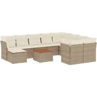 vidaXL 11-tlg. Garten-Sofagarnitur mit Kissen Beige Poly Rattan