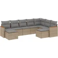vidaXL 9-tlg. Garten-Sofagarnitur mit Kissen Beige Poly Rattan