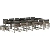 vidaXL 17-tlg. Garten-Essgruppe mit Kissen Grau Poly Rattan