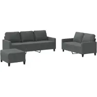 vidaXL 3-tlg. Sofagarnitur mit Kissen Dunkelgrau Stoff