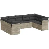 vidaXL 9-tlg. Garten-Sofagarnitur mit Kissen Hellgrau Poly Rattan