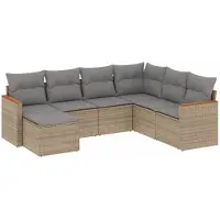 vidaXL 7-tlg. Garten-Sofagarnitur mit Kissen Beige Poly Rattan
