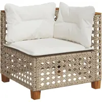 vidaXL Garten-Ecksofa mit Kissen Beige Poly Rattan