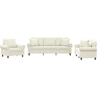 vidaXL 3-tlg. Sofagarnitur mit Kissen Creme Samt