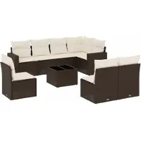vidaXL 9-tlg. Garten-Sofagarnitur mit Kissen Braun Poly Rattan