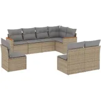 vidaXL 8-tlg. Garten-Sofagarnitur mit Kissen Beige Poly Rattan