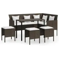 vidaXL 5-tlg. Sofagarnitur in L-Form mit Kissen Poly Rattan Braun