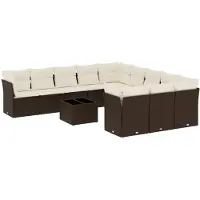 vidaXL 12-tlg. Garten-Sofagarnitur mit Kissen Braun Poly Rattan
