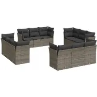 vidaXL 12-tlg. Garten-Sofagarnitur mit Kissen Grau Poly Rattan